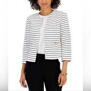 Vero Moda‎ Striped Verodona Short Jacket Collarless Blazer Office Classic